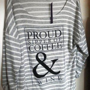 HOT GAL RAYON STRIPED TOP PROUD SIPPER OF COFFEE & WINE SIZE 3X NWT